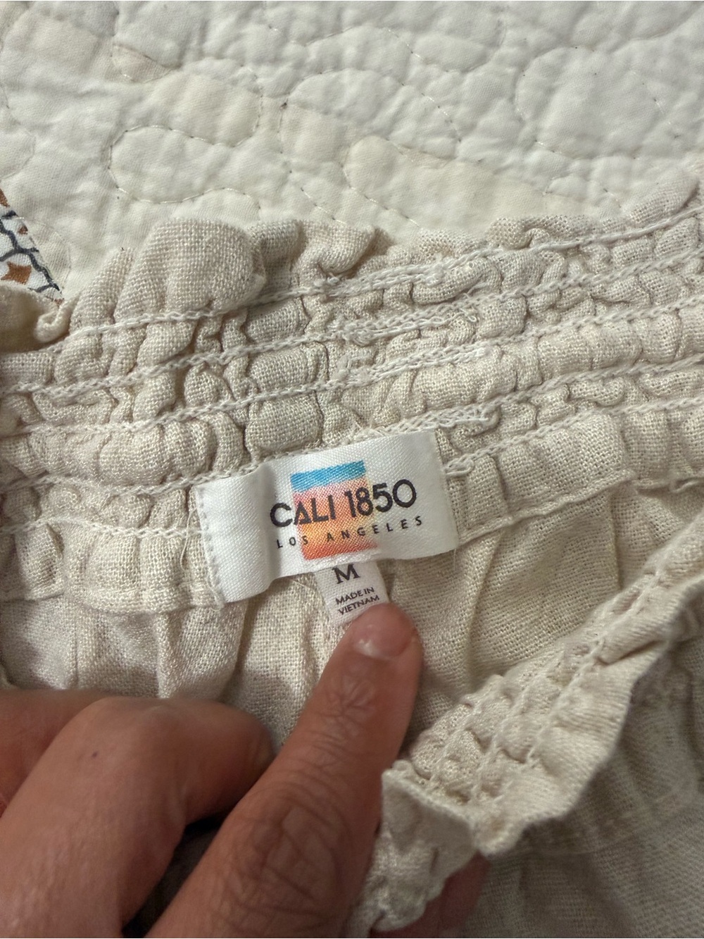 Cream Drawstring Linen Pants - Picture 3 of 4